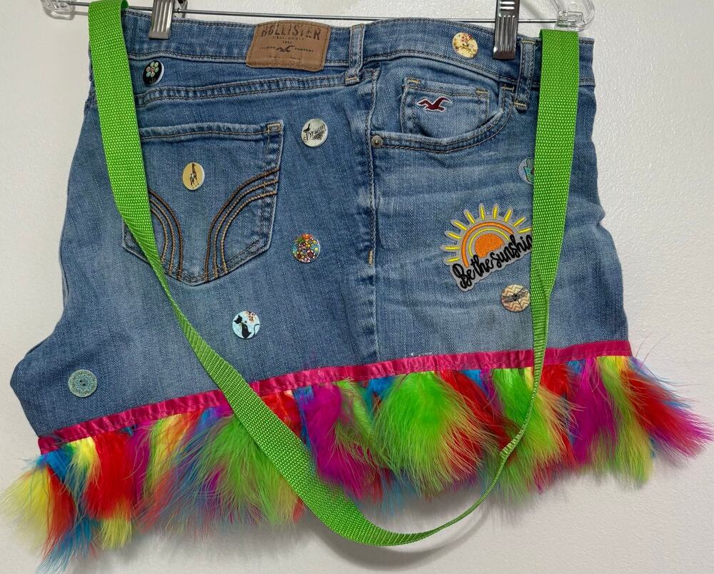 Upcycled Hollister Denim Purse Hippie Boho Handmade